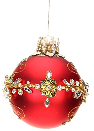 Mark Roberts Red Crystal Jeweled Floral Ornament with Crown 5 Inch Diameter