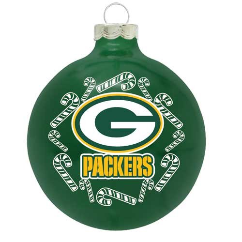 Green Bay Packers 2 5/8” Painted Round Candy Cane Christmas Tree Ornament