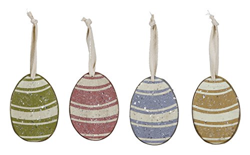 PBK Wood Easter Eggs Ornaments Decor – Muted Pastels Stripes – 4pk. – 23371