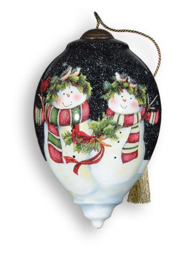 Ne’Qwa Art Snow Happy Together – New for 2012 – Glass Ornament Hand-Painted Reverse Painting Distinctive 755-NEQ