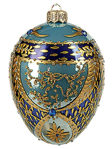 Blue Bonbonniere Faberge Inspired Egg Polish Glass Holiday Ornament