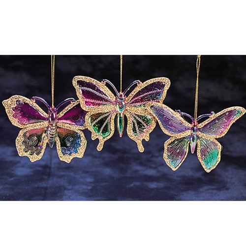 3.5″ Princess Garden Iridescent Golden Glitter Butterfly Christmas Ornament