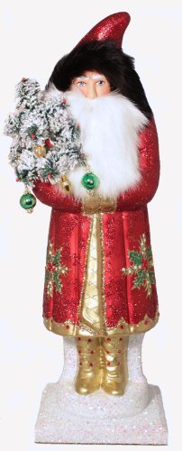 Ino Schaller Large Red Holly Leaf Santa with Swarovski Crystals Paper Mache