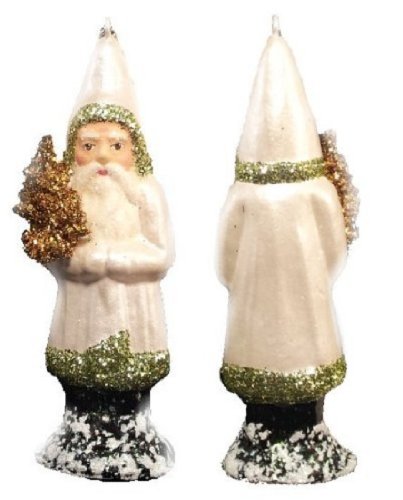 Ino Schaller Paper Mache Santa in Pearl White Coat Christmas Ornament