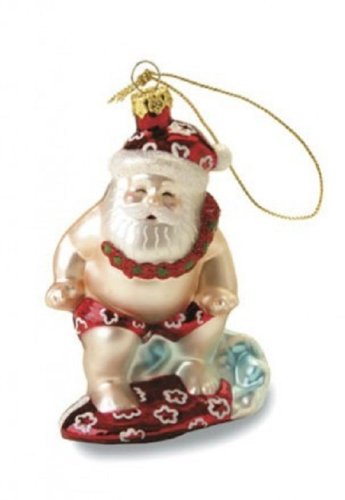 Island Heritage Surfing Santa Collectible Glass Ornament
