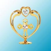 24K Gold Plated Mini Cross In Heart Free Standing – Clear – Swarovski Crystal