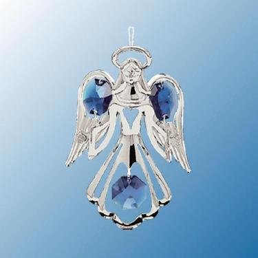 Chrome Angel with Open Arms Ornament – Blue Swarovski Crystal