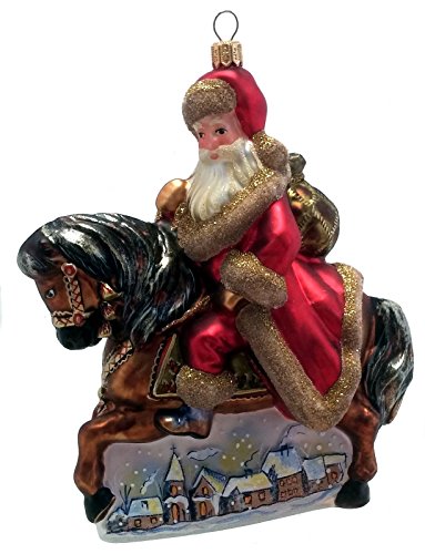 Santa Claus Riding on a Horse Polish Mouth Blown Glass Christmas Ornament