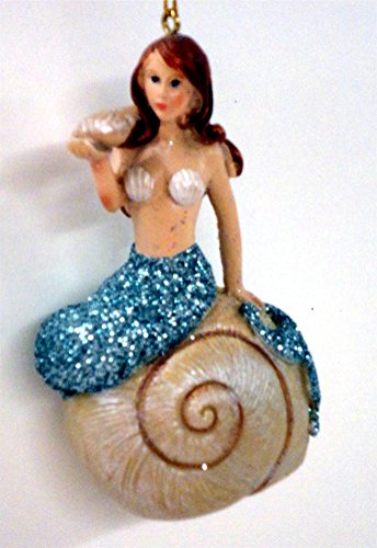Mermaid Holding a Shell Sitting on a Shell Christmas Ornament