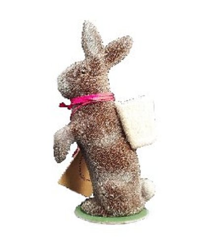 Ino Schaller Paper Mache Beaded Brown Bunny Rabbit with Basket Easter Candy Container
