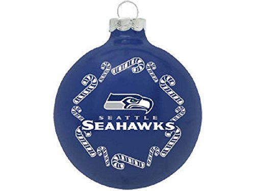 Seattle Seahawks NFL 2 5/8” Painted Round Candy Cane Christmas Tree Ornament-Navy
