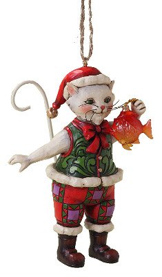 Enesco Jim Shore Heartwood Creek Christmas Cat with Fish Ornament, 4-1/2-Inch