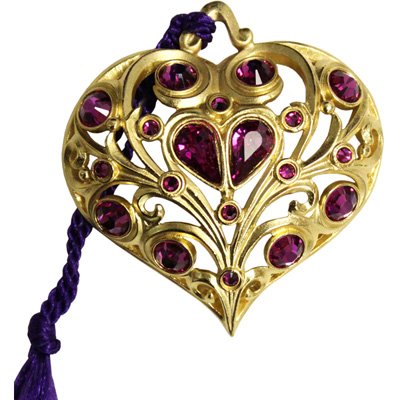 Gloria Duchin Filigree Gold Heart with Red Crystals Christmas Ornament