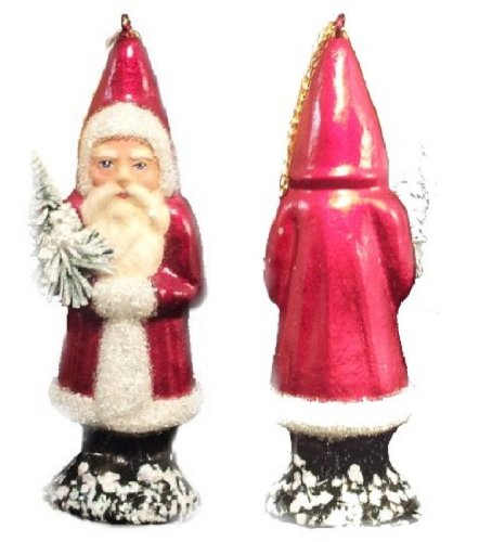 Ino Schaller Paper Mache Santa in Burgundy Coat Christmas Ornament