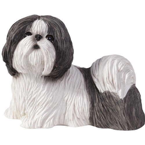 Sandicast Silver and White Shih Tzu Sculpture, Standing, Small Size