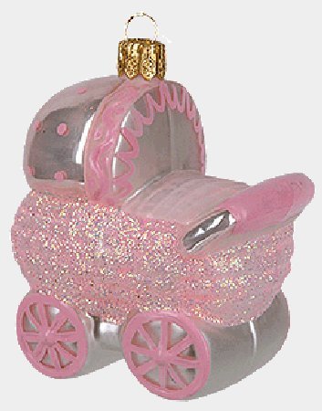 Pink Baby Carriage Polish Glass Christmas Ornament