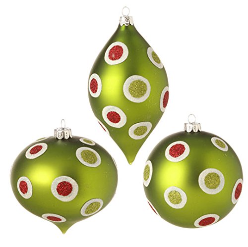 RAZ Imports – 4″ Glittered Polka Dot Ornaments – Set of 3