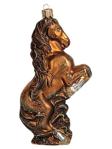 Brown Jumping Horse Polish Mouth Blown Glass Christmas Ornament
