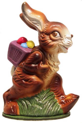Ino Schaller Walking Easter Bunny with Purple Basket Paper Mache Candy Container