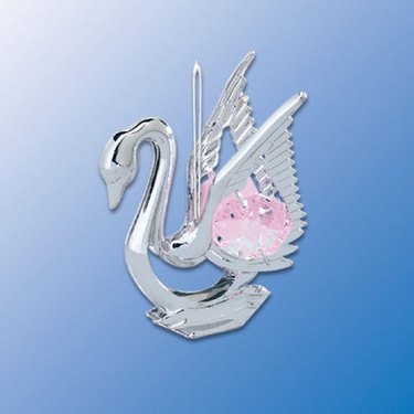 Pink Swarovski Crystal Chrome Swan Pendant Ornament or Suncatcher