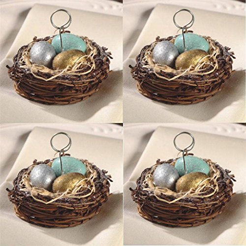 Bethany Lowe 4 Bird Nest Ornaments Place Card Holder Set, Metallic Color Egg