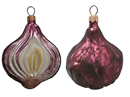 Red Onion Vegetable Polish Mouth Blown Glass Christmas Ornament Set of 2