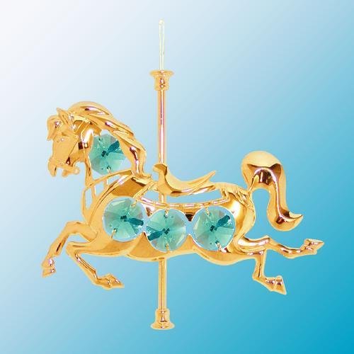 24k Gold Carousel Horse Ornament – Green Swarovski Crystal
