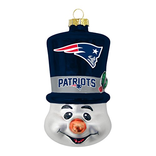 New England Patriots Blown Glass Snowman Top Hat Christmas Tree Ornament
