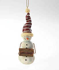Enesco Boyds Resin Snowman Holding Sign Holiday Ornament