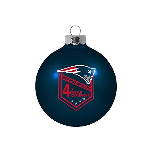 New England Patriots -4 Times Super Bowl Champions- 2 5/8” Glass Christmas Tree Ornament