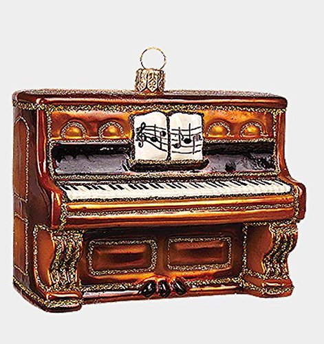 Brown Piano Musical Instrument Polish Mouth Blown Glass Christmas Ornament