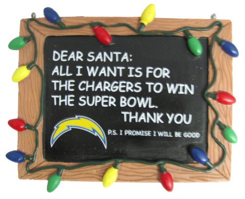 San Diego Chargers Official NFL 3 inch x 4 inch Chalkboard Sign Christmas Ornament