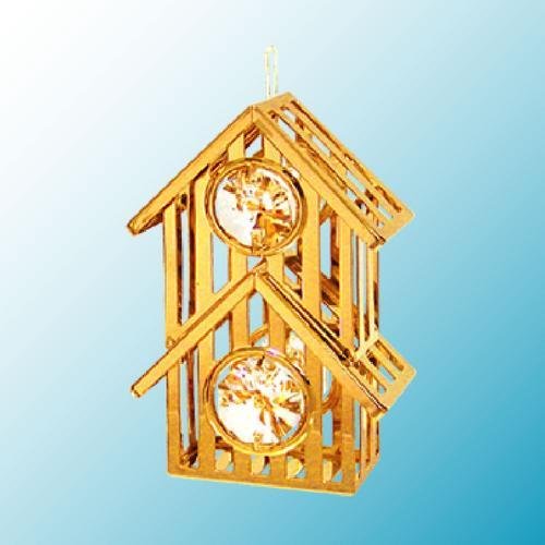 24k Gold Bird House/Cuckoo Clock Ornament – Clear Swarovski Crystal