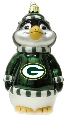 Green Bay Packers Blown Glass Penguin Christmas Tree Ornament
