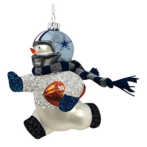 Dallas Cowboys Glass Snowman Player Christmas Ornament