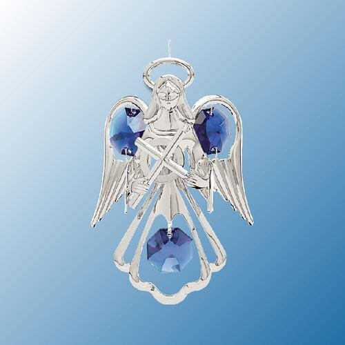 Hanging Sun Catcher or Ornament….. Angel Holding Cross With Blue Swarovski Austrian Crystals