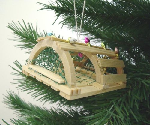 Coastal Nautical Wooden Lobster Trap Christmas Holiday Ornament
