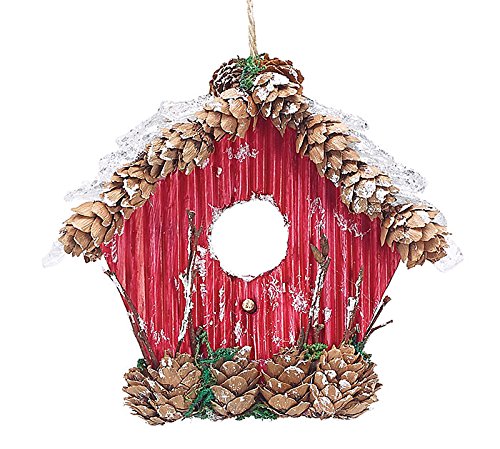 Red Birdhouse with Pinecones Ornaments- Christmas Ornament Holiday Gift