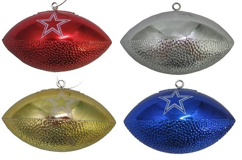 Dallas Cowboys NFL Set of 4 Metallic Plastic Football Christmas Ornaments