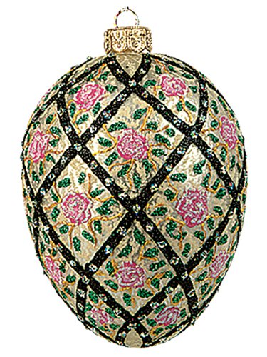 Faberge Inspired Rose Trellis Egg Polish Mouth Blown Glass Christmas or Easter Ornament