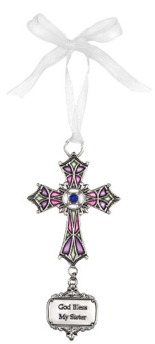 Ganz God Bless My Sister Stained Glass Cross Ornament Size: 3 1/2 inches