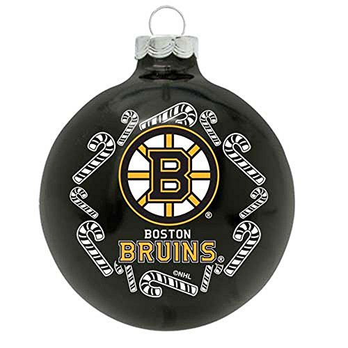 Boston Bruins NHL 2 5/8” Painted Round Candy Cane Christmas Tree Ornament
