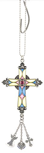 Yellow Blue & Purple Stained Glass Cross Ornament by Ganz