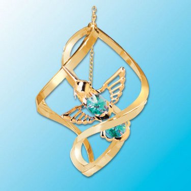 24k Gold Hummingbird Spiral Ornament – Green Swarovski Crystal