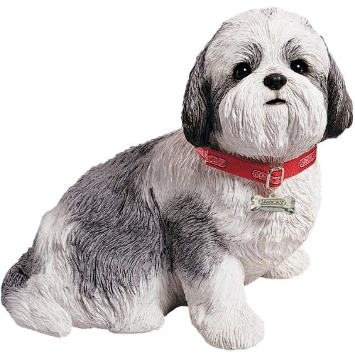 Sandicast Silver and White Shih Tzu Sculpture, Sitting, Life Size
