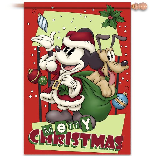 Retro Disney Mickey Mouse And Pluto “Merry Christmas” Vintage-Style Flag by The Hamilton Collection