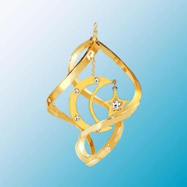 24K Gold Plated Moon & Star Mini Classic Spiral – Swarovski Crystal
