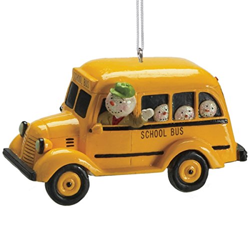 Snowman Driving Bus Resin Christmas Ornament