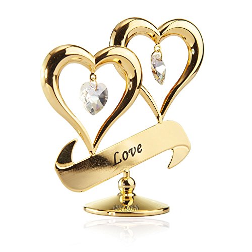 24k Gold Plated Double Heart “Love” Ornament Made with Swarovski Elements Crystals By Charming Temptations