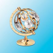 24K Gold Plated Small Spinning Globe Free Standing – Clear – Swarovski Crystal
